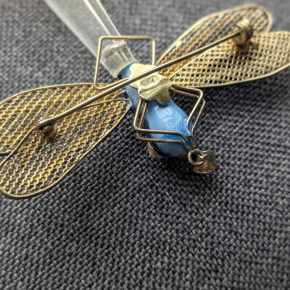 Large Vintage 925 Sterling Enamel Dragonfly Brooch Pendant Rare Statement Piece - Picture 4 of 4